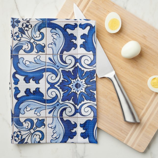 Portuguese Glazed Tiles Azulejo Style Towel (Quarter Fold)