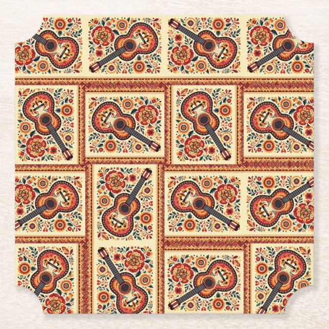 Portuguese guitars paper coaster (Front)
