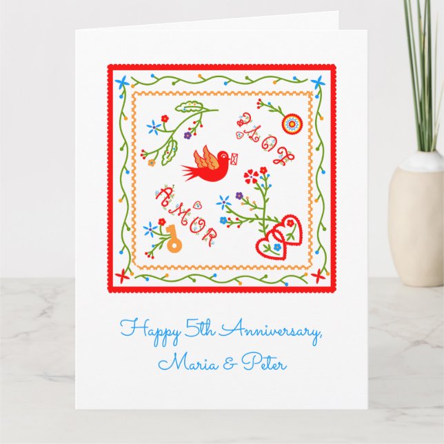Portuguese  handkerchiefs wedding anniversary card (Front)