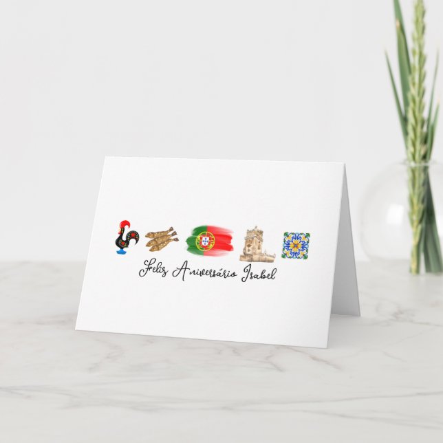 Portuguese Happy Birthday Card, Feliz Aniversário  Thank You Card (Front)