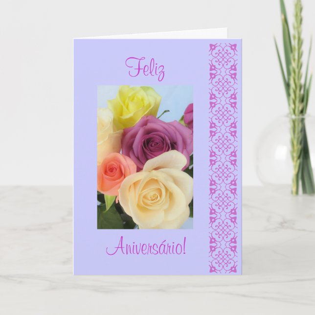 Portuguese: Happy Birthday! roses - Birthday Az Card (Front)
