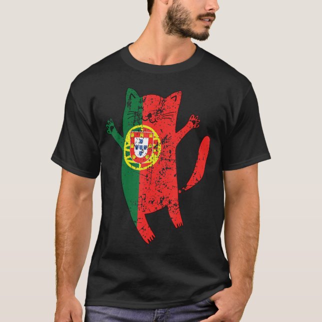 Portuguese Happy Cat Portugal Flag T-Shirt (Front)