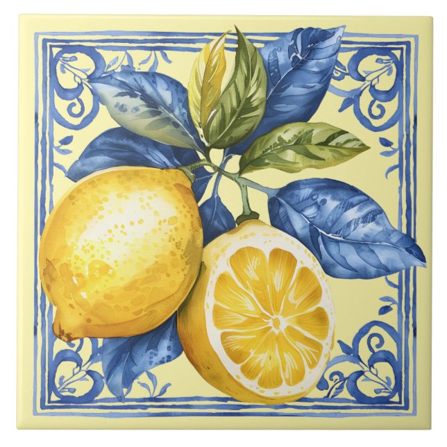 Portuguese Lemons and Blue Ceramic Tile (Front)