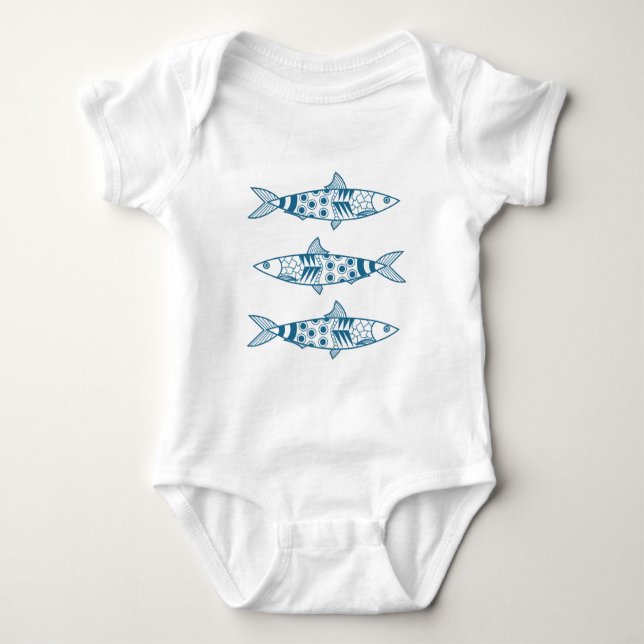 Portuguese Lisbon Sardines Pattern Azulejos Baby Bodysuit (Front)