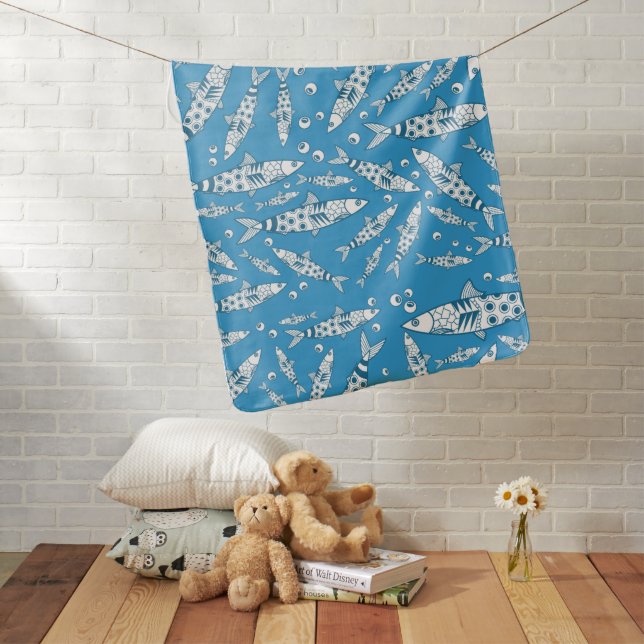 Portuguese Lisbon Sardines Pattern Azulejos Blue Baby Blanket (In Situ)