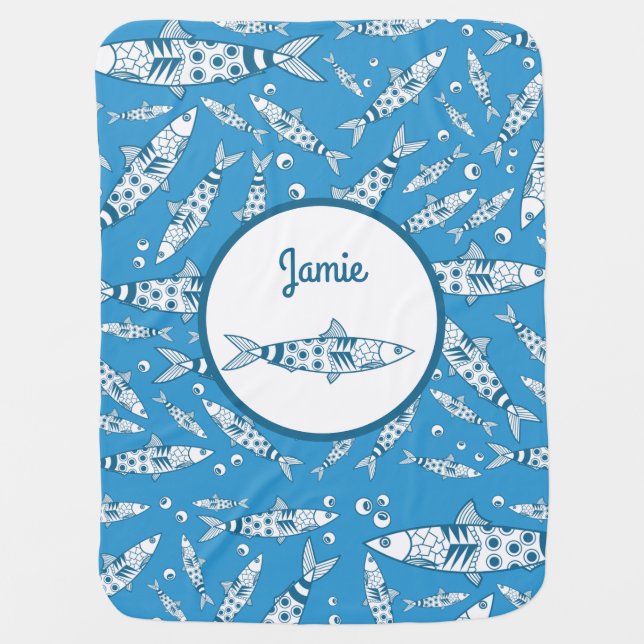 Portuguese Lisbon Sardines Pattern Azulejos Blue Baby Blanket (Front)