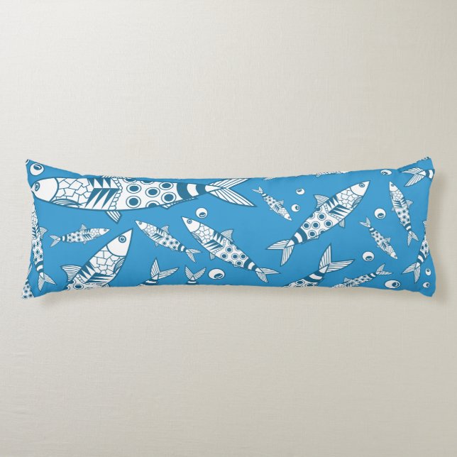 Portuguese Lisbon Sardines Pattern Azulejos Blue Body Pillow (Front)