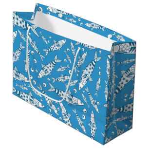 Portuguese Lisbon Sardines Pattern Azulejos Blue Large Gift Bag