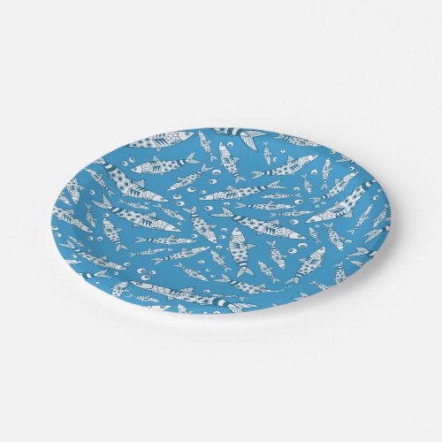 Portuguese Lisbon Sardines Pattern Azulejos Blue Paper Plates