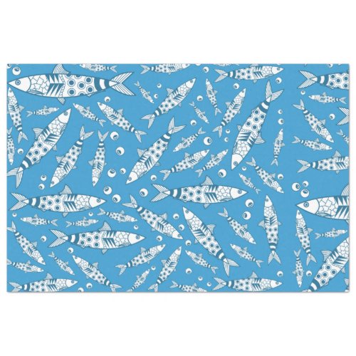 Portuguese Lisbon Sardines Pattern Azulejos Blue Tissue Paper