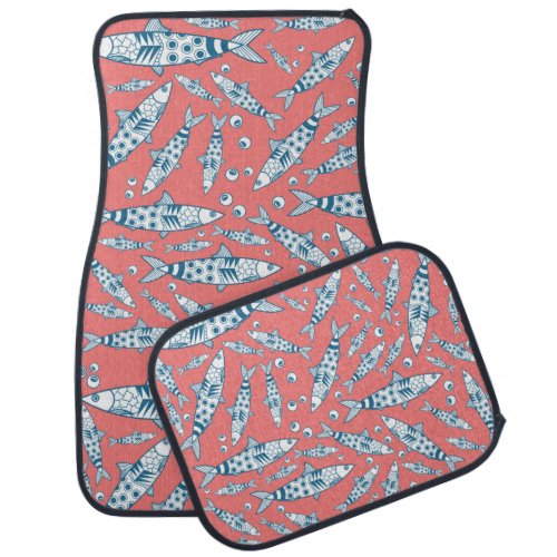 Portuguese Lisbon Sardines Pattern Azulejos Pink Car Floor Mat