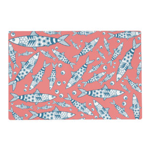 Portuguese Lisbon Sardines Pattern Azulejos Pink Placemat