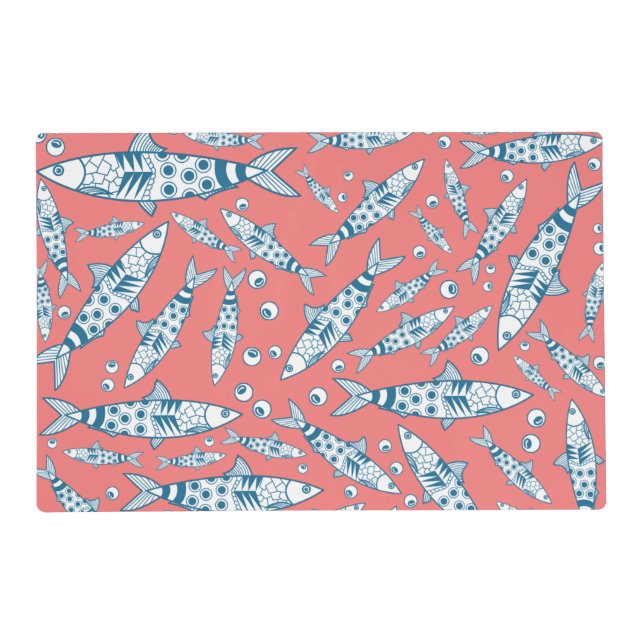 Portuguese Lisbon Sardines Pattern Azulejos Pink Placemat (Front)