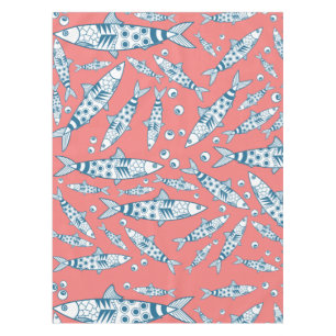 Portuguese Lisbon Sardines Pattern Azulejos Pink Tablecloth