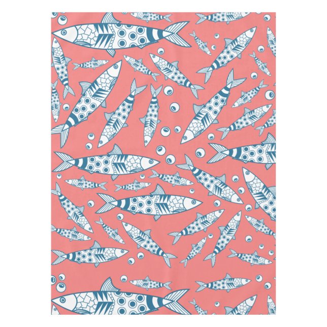 Portuguese Lisbon Sardines Pattern Azulejos Pink Tablecloth (Front)