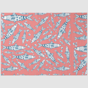 Portuguese Lisbon Sardines Pattern Azulejos Pink Tissue Paper