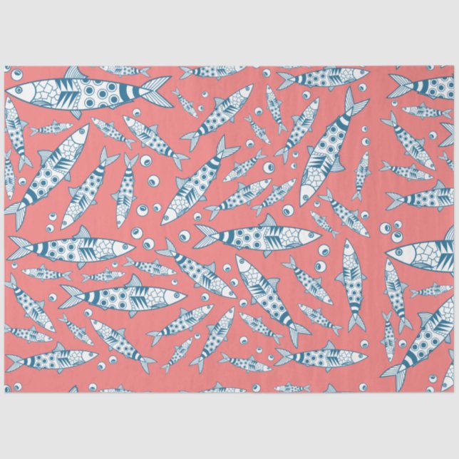 Portuguese Lisbon Sardines Pattern Azulejos Pink Tissue Paper (Front)