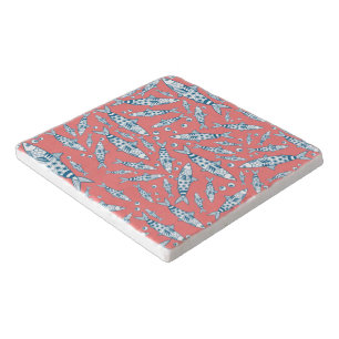 Portuguese Lisbon Sardines Pattern Azulejos Pink Trivet