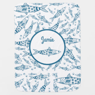 Portuguese Lisbon Sardines Pattern Azulejos White Baby Blanket