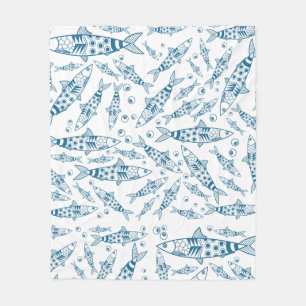 Portuguese Lisbon Sardines Pattern Azulejos White Fleece Blanket