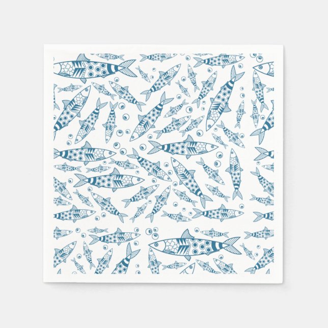 Portuguese Lisbon Sardines Pattern Azulejos White Napkins (Front)