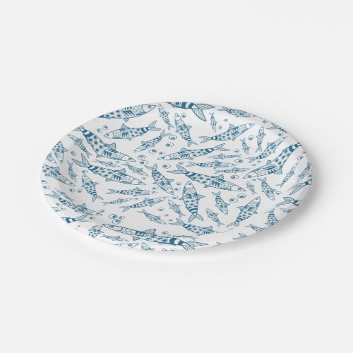 Portuguese Lisbon Sardines Pattern Azulejos White Paper Plates