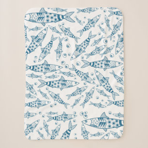 Portuguese Lisbon Sardines Pattern Azulejos White Sherpa Blanket