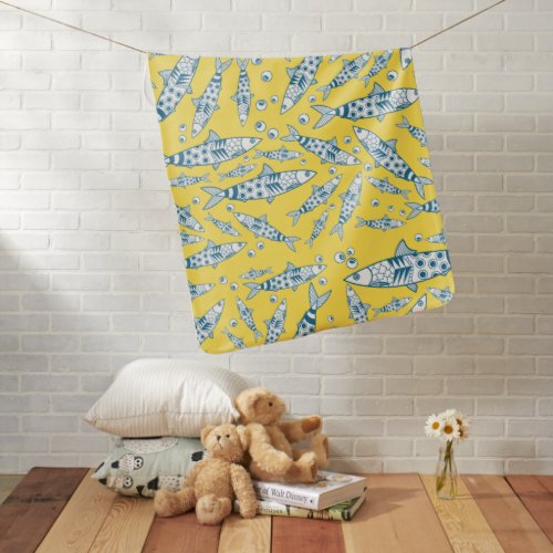 Portuguese Lisbon Sardines Pattern Azulejos Yellow Baby Blanket