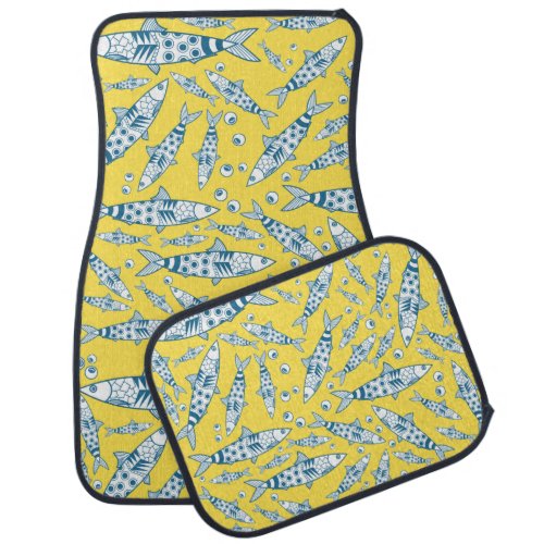 Portuguese Lisbon Sardines Pattern Azulejos Yellow Car Floor Mat