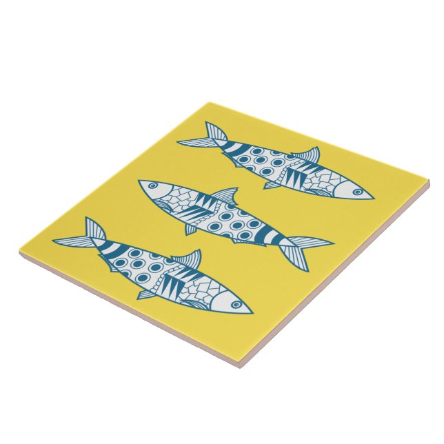 Portuguese Lisbon Sardines Pattern Azulejos Yellow Ceramic Tile (Side)