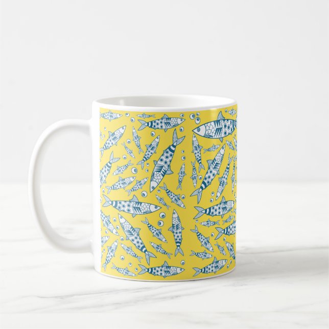 Portuguese Lisbon Sardines Pattern Azulejos Yellow Coffee Mug (Left)
