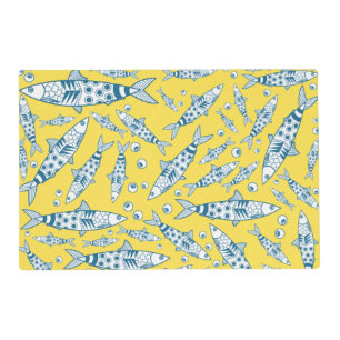 Portuguese Lisbon Sardines Pattern Azulejos Yellow Placemat