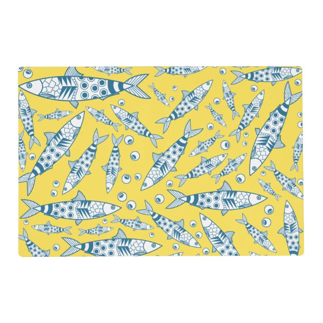Portuguese Lisbon Sardines Pattern Azulejos Yellow Placemat (Front)