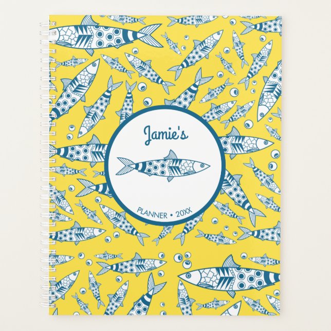 Portuguese Lisbon Sardines Pattern Azulejos Yellow Planner (Front)