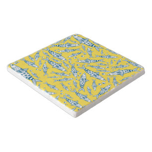 Portuguese Lisbon Sardines Pattern Azulejos Yellow Trivet