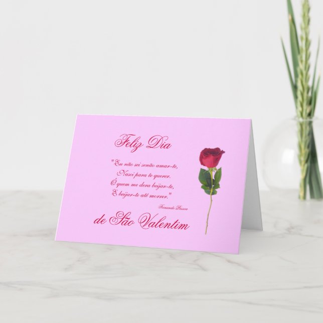 Portuguese: love poem and red rose-Valentine's day Holiday Card (Front)