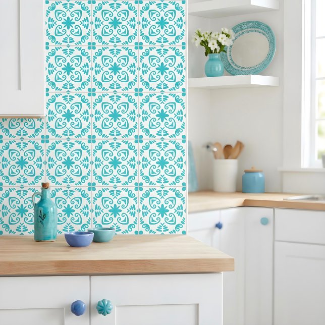 Portuguese Mediterranean Fresh Turquoise White Ceramic Tile (Creator Uploaded)