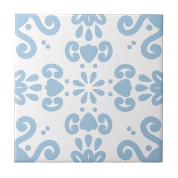 Portuguese Mediterranean Light Blue White 3 Ceramic Tile by pinkpinetree at Zazzle