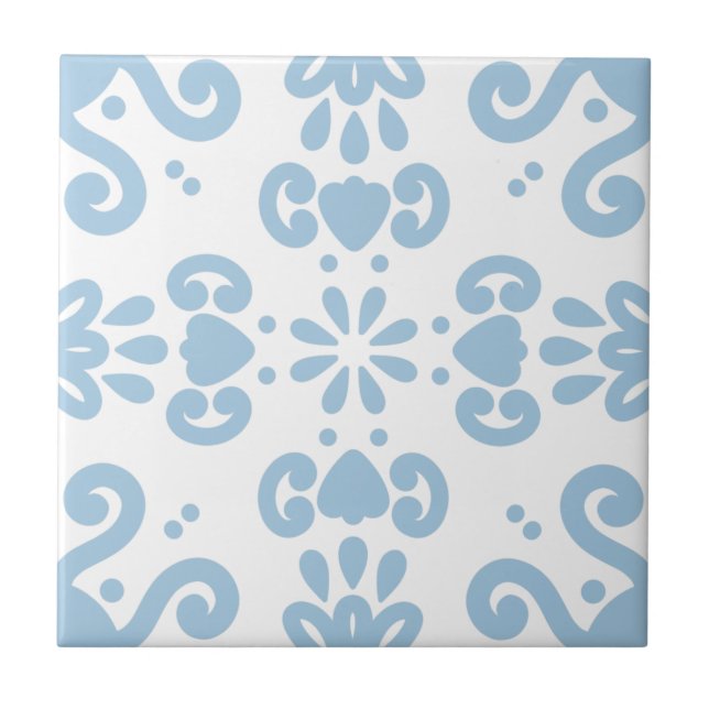 Portuguese Mediterranean Light Blue White 3 Ceramic Tile (Front)