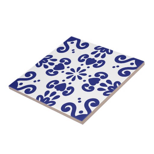 Portuguese Mediterranean Navy Blue White Azulejo Ceramic Tile | Zazzle