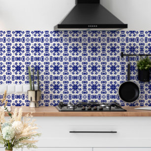 Portuguese Mediterranean Navy Blue White Azulejo Ceramic Tile