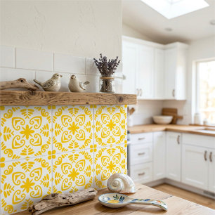 Portuguese Mediterranean Sunny Warm Yellow White Ceramic Tile