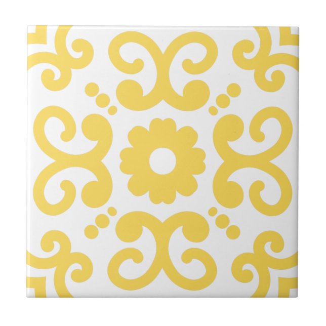 Portuguese Mediterranean Warm Yellow White 2 Ceramic Tile (Front)
