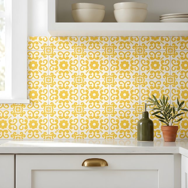 Portuguese Mediterranean Warm Yellow White 2 Ceramic Tile (Creator Uploaded)