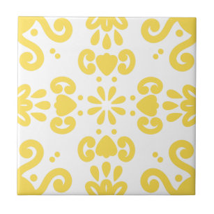 Portuguese Mediterranean Warm Yellow White 3 Ceramic Tile