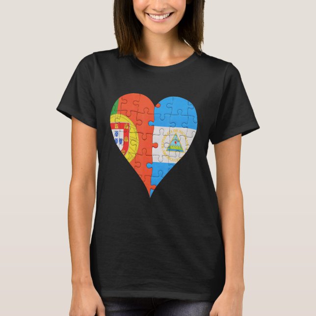 Portuguese Nicaraguan Flag Heart T-Shirt (Front)