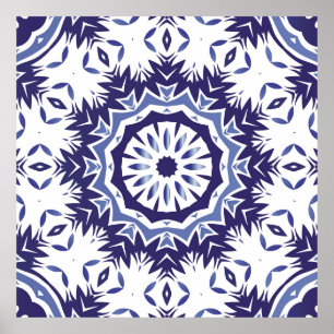 Portuguese ornamental azulejo ceramic. Minimal des Poster