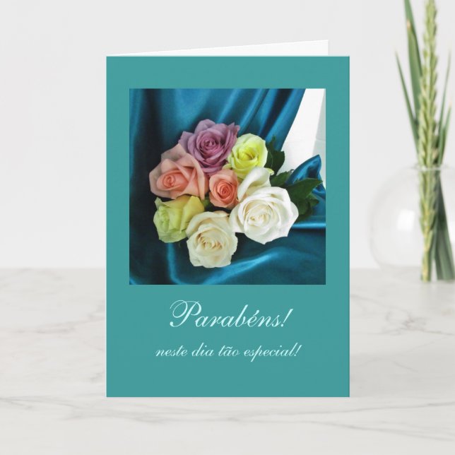 Portuguese: Parabens! / Birthday -teal Card (Front)