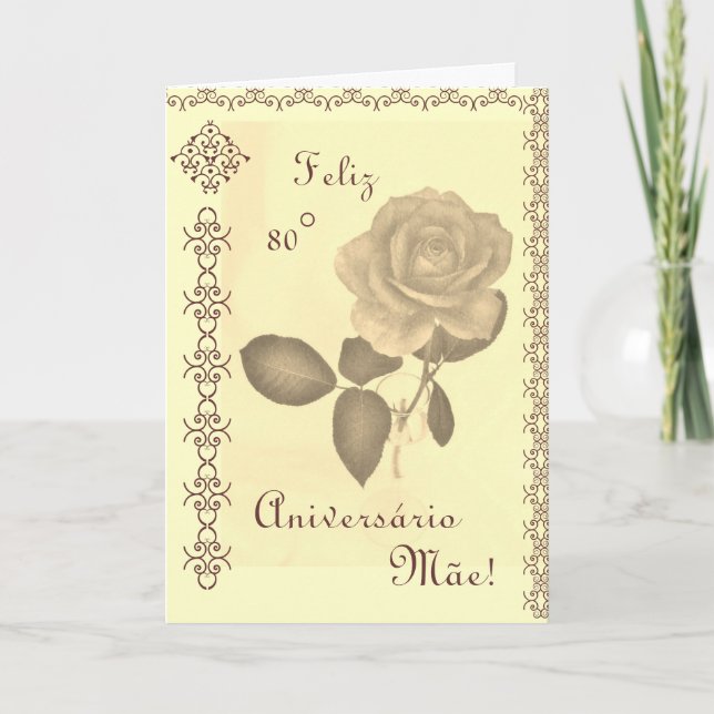 Portuguese: Parabéns mãe / Mom's 80th birthday Card (Front)