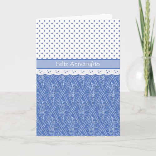 Portuguese Periwinkle Faux Lace Polka Dot Birthday Card